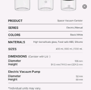 Timemore vacuum seal tank glass canister automatic